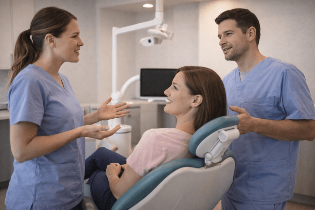 dental patient engagement during hygiene to doctor handoff in operatory