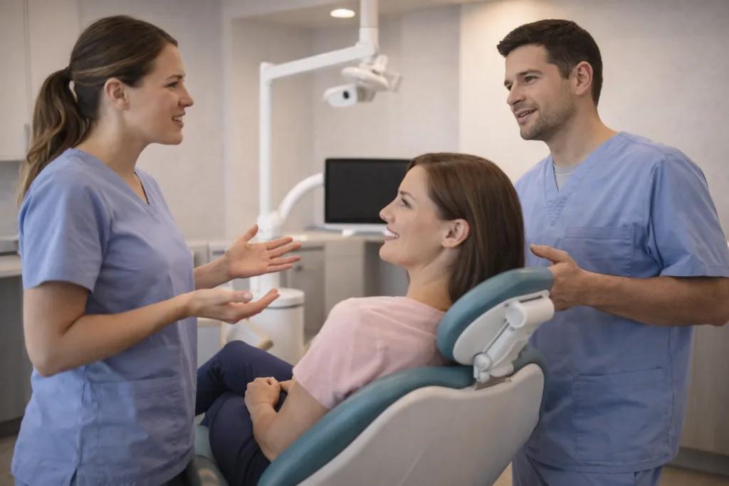 dental patient engagement during hygiene to doctor handoff in operatory